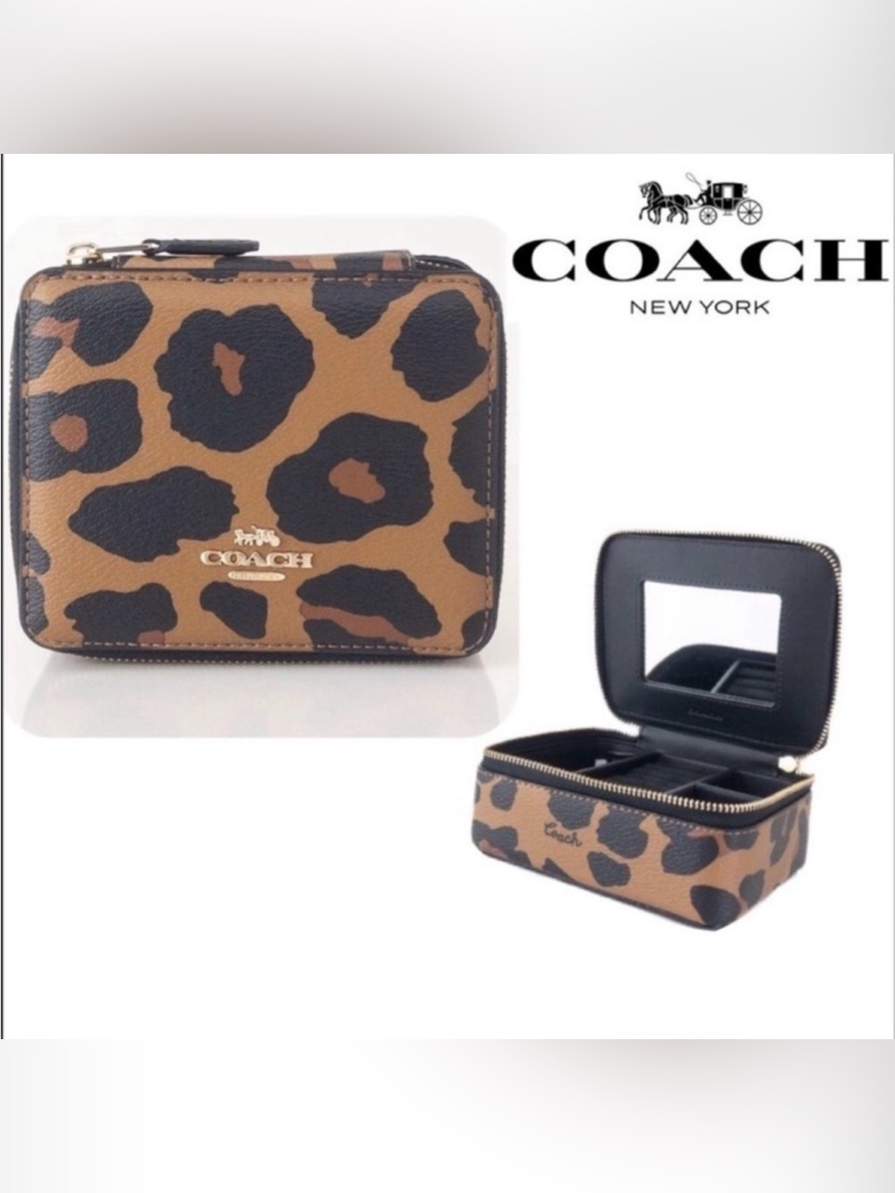 Coach Leopard Print Jewelry Case - Brown and Black